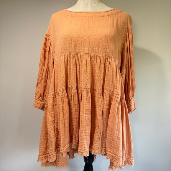 Free People Tops - FREE PEOPLE Cotton Muslin Peach Tiered Tunic